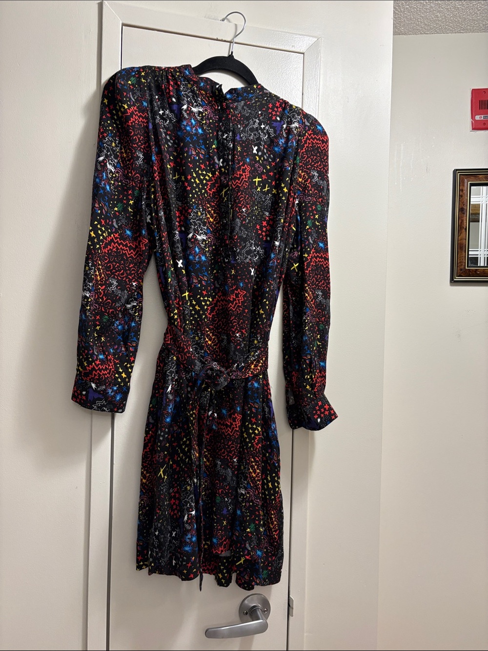 Zadig & Voltaire Black Multicolor Abstract Print Long-Sleeve Dress